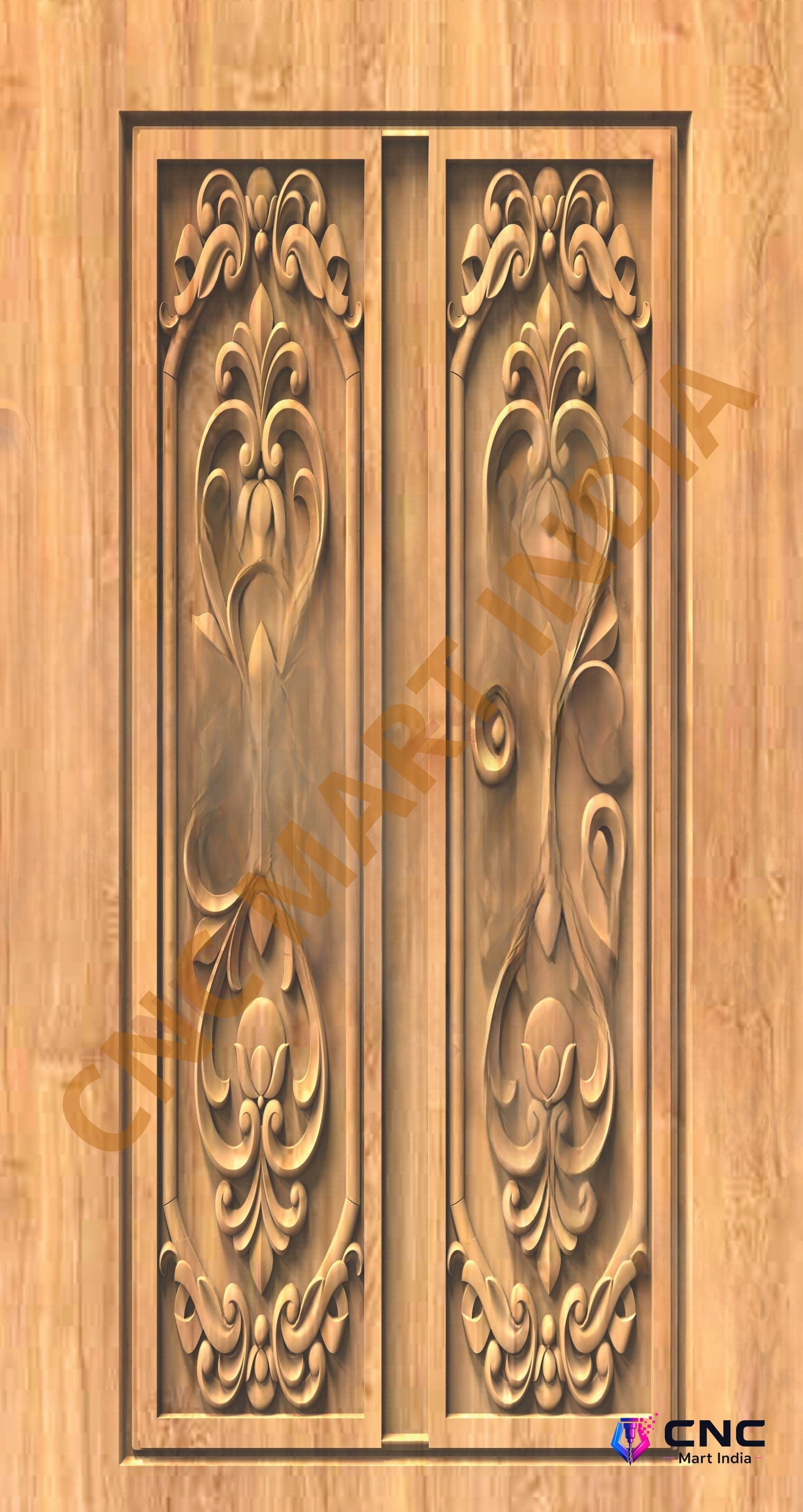 GSK EMBOSSING - EMD-16 Elegant Floral Scrollwork Carved Double Door 3D Model